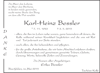 Traueranzeige von Karl-Heinz Bessler von Odenwälder Echo