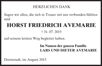 Traueranzeige von Horst Friedrich Avemarie von trauer.echo-online.de