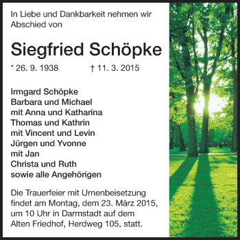 Traueranzeige von Siegfried Schöpke von Echo-Zeitungen (Gesamtausgabe)