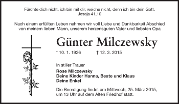 Traueranzeige von Günter Milczewsky von Echo-Zeitungen (Gesamtausgabe)