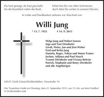 Traueranzeige von Willi Jung von trauer.echo-online.de