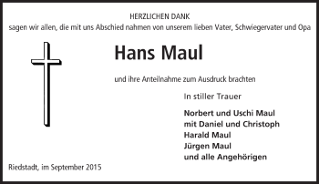 Traueranzeige von Hans Maul von trauer.echo-online.de
