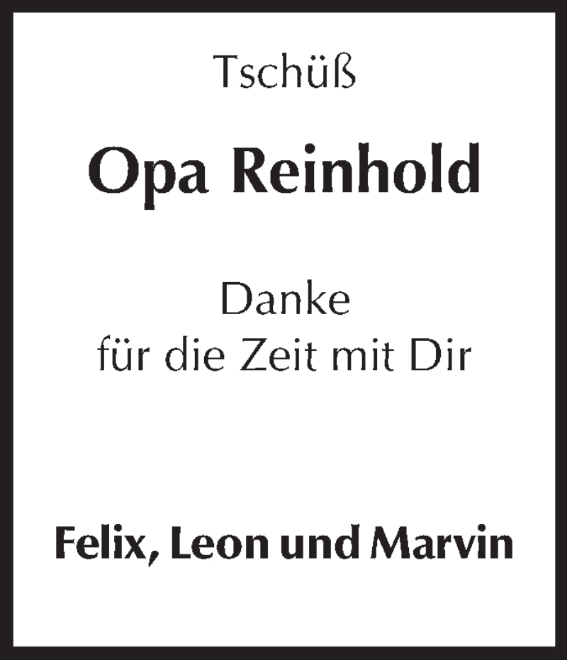  Traueranzeige für Reinhold  vom 01.04.2015 aus Odenwälder Echo