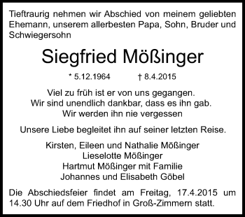 Traueranzeige von Siegfried Mößinger von Echo-Zeitungen (Gesamtausgabe)