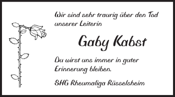 Traueranzeige von Gaby Kabst von Rüsselsheimer Echo, Groß-Gerauer-Echo, Ried Echo