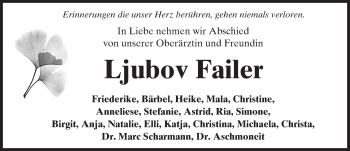 Traueranzeige von Ljubov Failer von  Kreisanzeiger