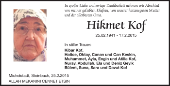 Traueranzeige von Hikmet Kof von Odenwälder Echo