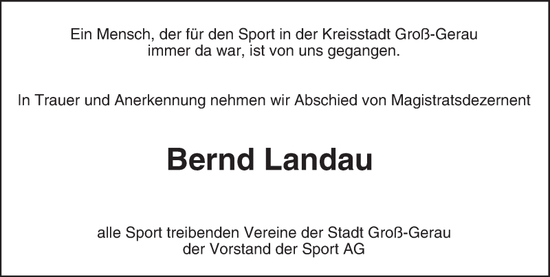  Traueranzeige für Bernd Landau vom 25.08.2015 aus trauer.echo-online.de