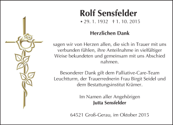 Traueranzeige von Rolf Sensfelder von trauer.echo-online.de
