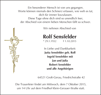Traueranzeige von Rolf Sensfelder von trauer.echo-online.de