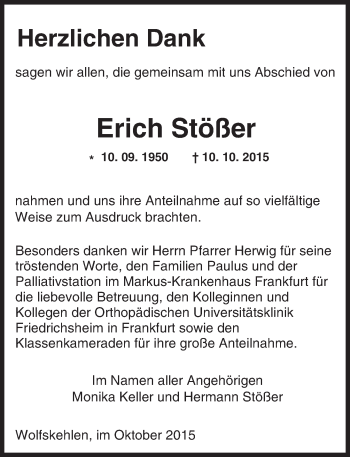 Traueranzeige von Erich Stößer von trauer.echo-online.de