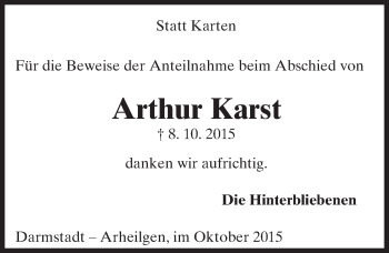 Traueranzeige von Arthur Karst von trauer.echo-online.de