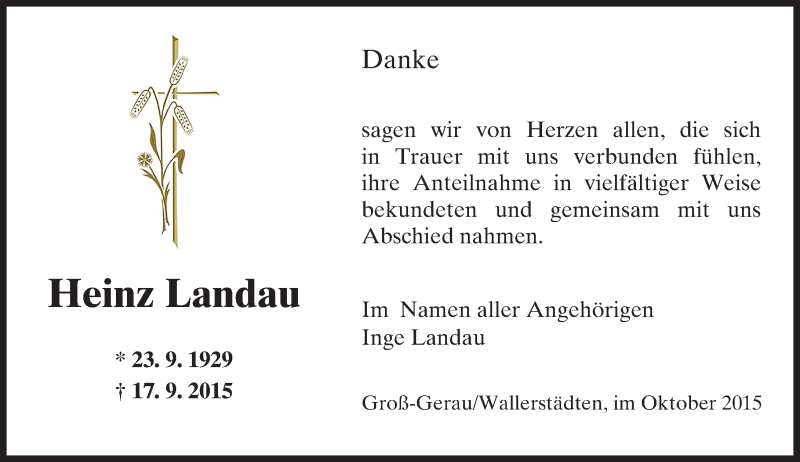  Traueranzeige für Heinz Landau vom 10.10.2015 aus trauer.echo-online.de