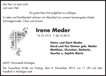 Traueranzeige von Irene Meder von trauer.echo-online.de