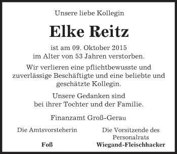 Traueranzeige von Elke Reitz von trauer.echo-online.de