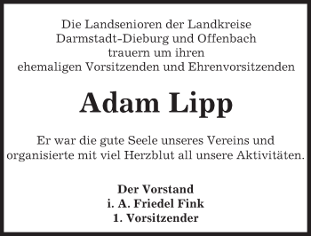 Traueranzeige von Adam Lipp von trauer.echo-online.de