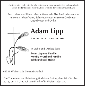 Traueranzeige von Adam Lipp von trauer.echo-online.de