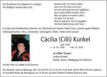 Traueranzeige von Cäcilia Kunkel von trauer.echo-online.de