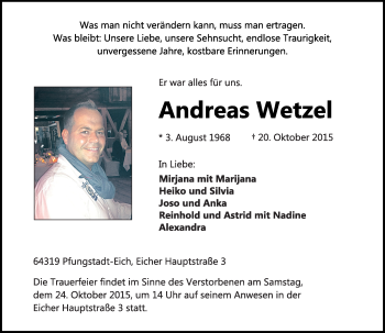 Traueranzeige von Andreas Wetzel von trauer.echo-online.de
