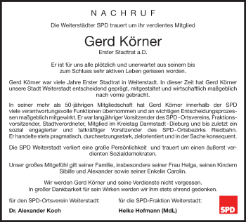 Traueranzeige von Gerd Körner von trauer.echo-online.de