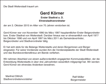 Traueranzeige von Gerd Körner von trauer.echo-online.de