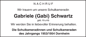 Traueranzeige von Gabriele Schwartz von trauer.echo-online.de
