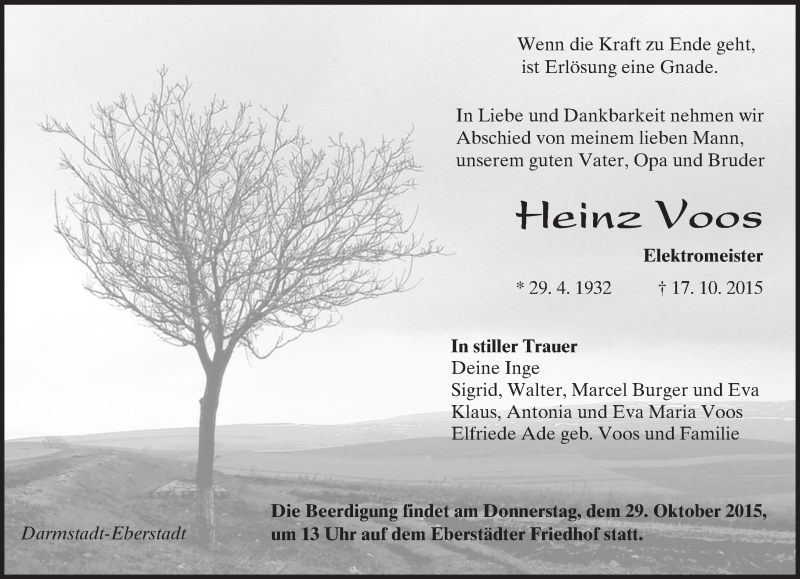  Traueranzeige für Heinz Voos vom 24.10.2015 aus trauer.echo-online.de