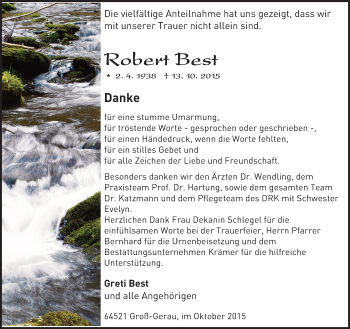 Traueranzeige von Robert Best von trauer.echo-online.de