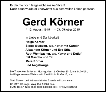 Traueranzeige von Gerd Körner von trauer.echo-online.de