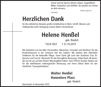 Traueranzeige von Helene Henßel von trauer.echo-online.de