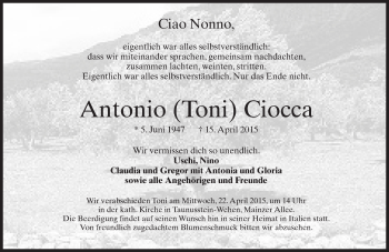 Traueranzeige von Antonio Ciocca von  WI-komplett