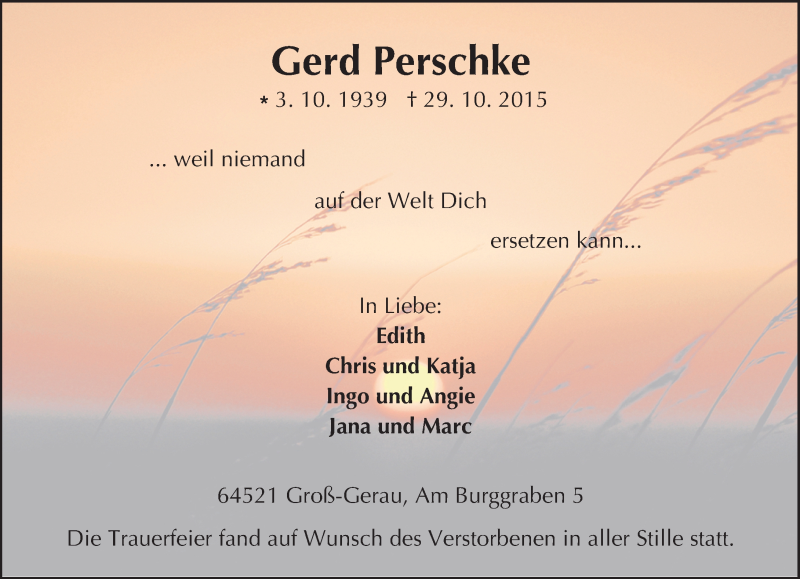  Traueranzeige für Gerd Perschke vom 09.11.2015 aus trauer.echo-online.de