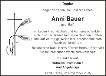 Traueranzeige von Anni Bauer von trauer.echo-online.de
