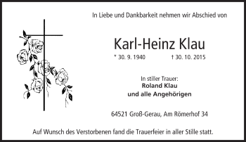 Traueranzeige von Karl-Heinz Klau von trauer.echo-online.de