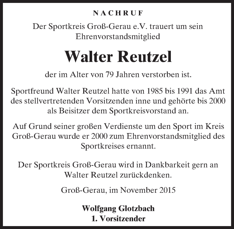  Traueranzeige für Walter Reutzel vom 05.11.2015 aus trauer.echo-online.de