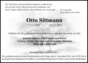 Traueranzeige von Otto Sittmann von trauer.echo-online.de