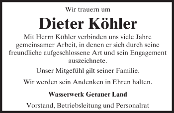 Traueranzeige von Dieter Köhler von trauer.echo-online.de