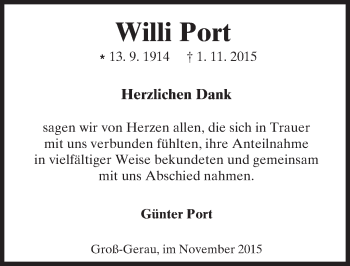 Traueranzeige von Willi Port von trauer.echo-online.de