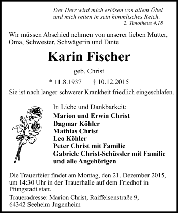 Traueranzeige von Karin Fischer von trauer.echo-online.de