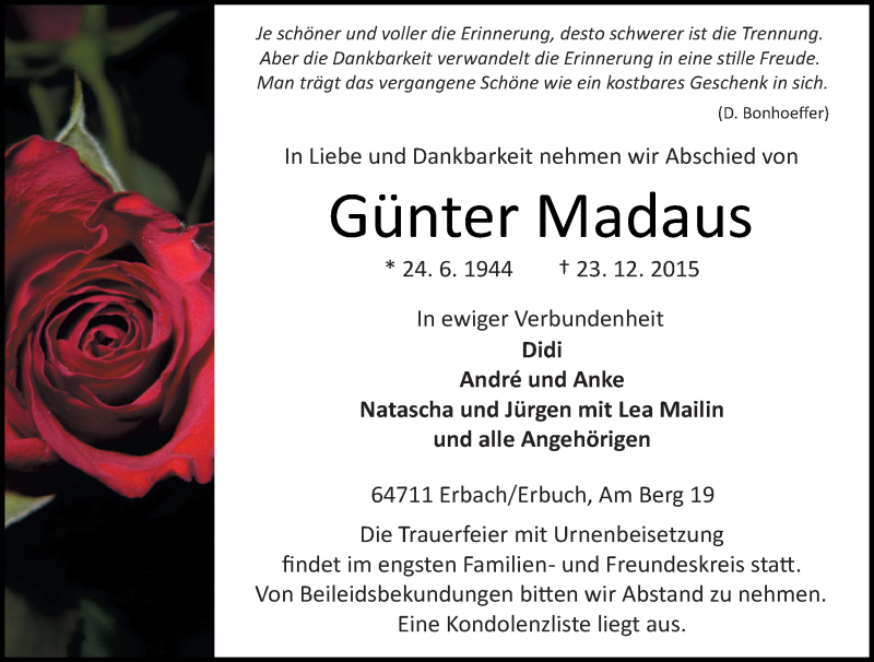  Traueranzeige für Günter Madaus vom 29.12.2015 aus trauer.echo-online.de