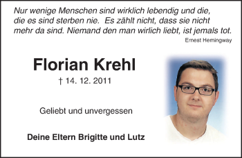 Traueranzeige von Florian Krehl von trauer.echo-online.de