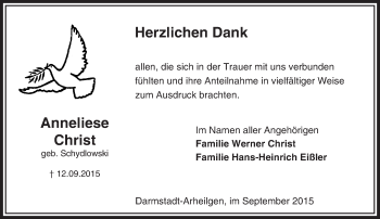 Traueranzeige von Anneliese Christ von trauer.echo-online.de