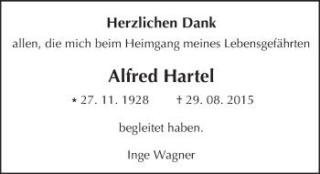 Traueranzeige von Alfred Hartel von trauer.echo-online.de