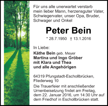 Traueranzeige von Peter Bein von trauer.echo-online.de