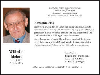 Traueranzeige von Wilhelm Siefert von trauer.echo-online.de