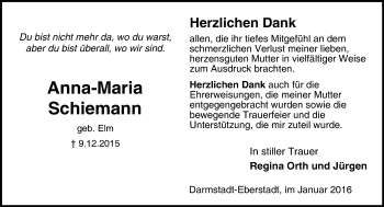 Traueranzeige von Anna-Maria Schiemann von trauer.echo-online.de