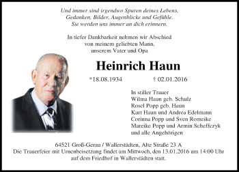 Traueranzeige von Heinrich Haun von trauer.echo-online.de