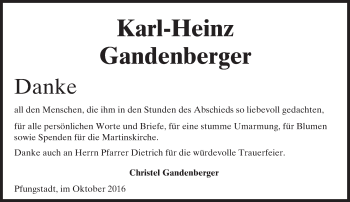Traueranzeige von Karl-Heinz Gandenberger von Trauerportal Echo Online