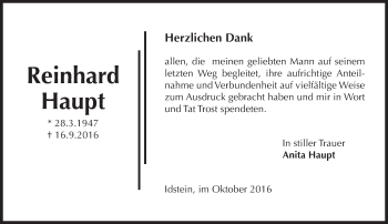 Traueranzeige von Reinhard Haupt von Trauerportal Rhein Main Presse