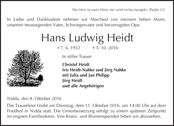 Traueranzeige von Hans Ludwig Heidt von  Kreisanzeiger